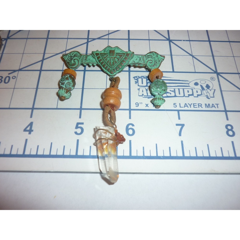 Vintage Southwestern Verdigris Brooch Pin Wire Wrapped Quartz‎ Crystal Point - Picture 5 of 6
